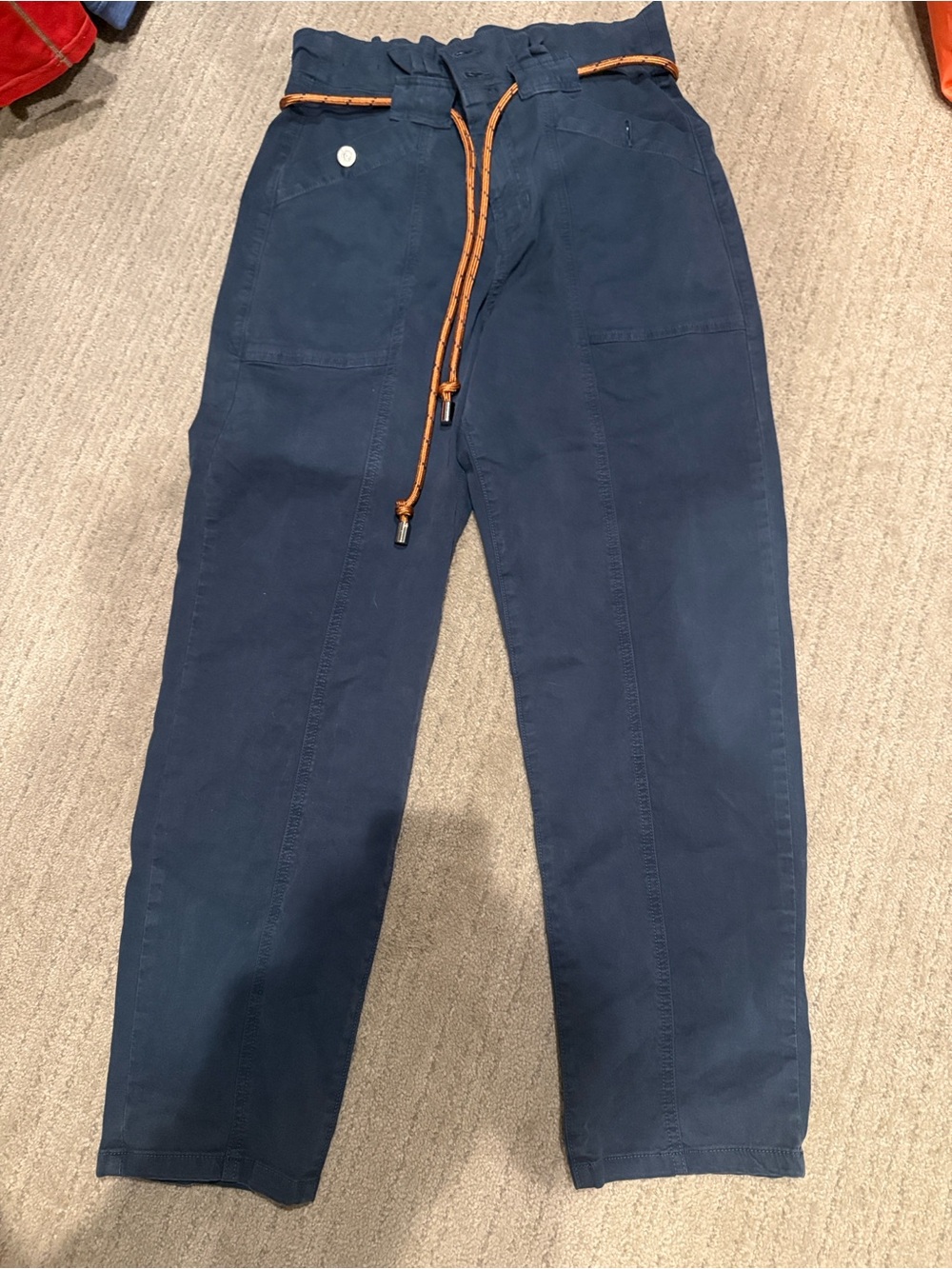 Veronica Beard Pants Womens 29/8 Blue Navy Karter Belted Straight Leg High Rise